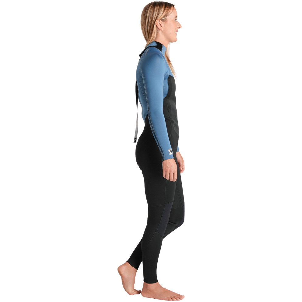 2026 C-Skins Femmes Nuwave Surflite 3/2mm Back Zip Combinaison N&eacute;opr&egrave;ne C-NSL32WBZ - Black / Steel Blue